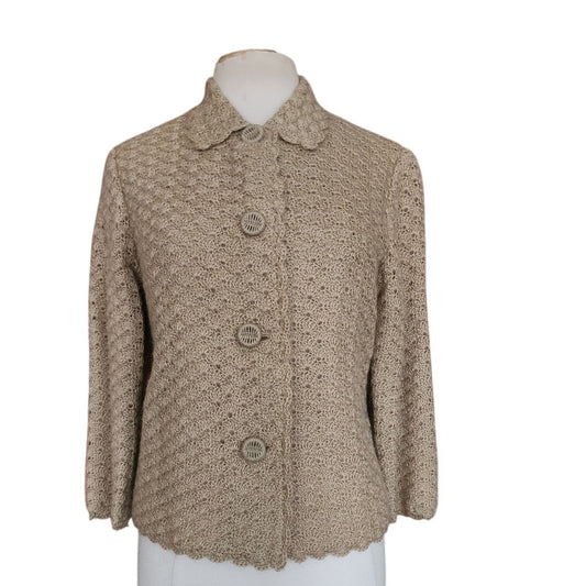 Vintage 60s Beige Knit Jacket Blazer Cardigan Stye / M