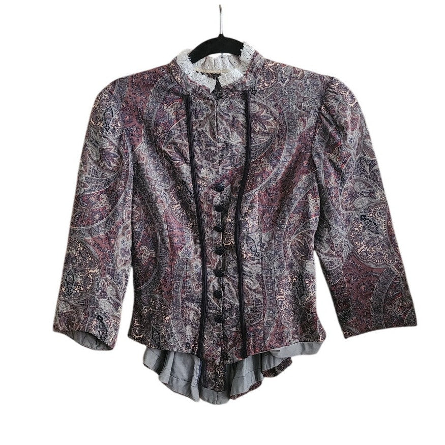 Vintage Neo-Edwardian Jacket Gray Mauve Paisley Print XS