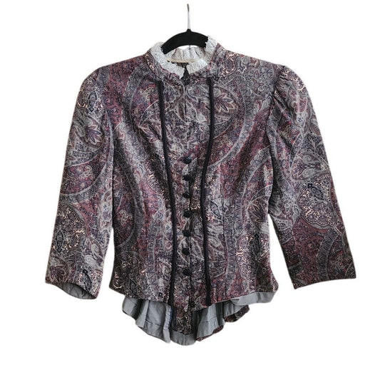 Vintage Neo-Edwardian Jacket Gray Mauve Paisley Print XS