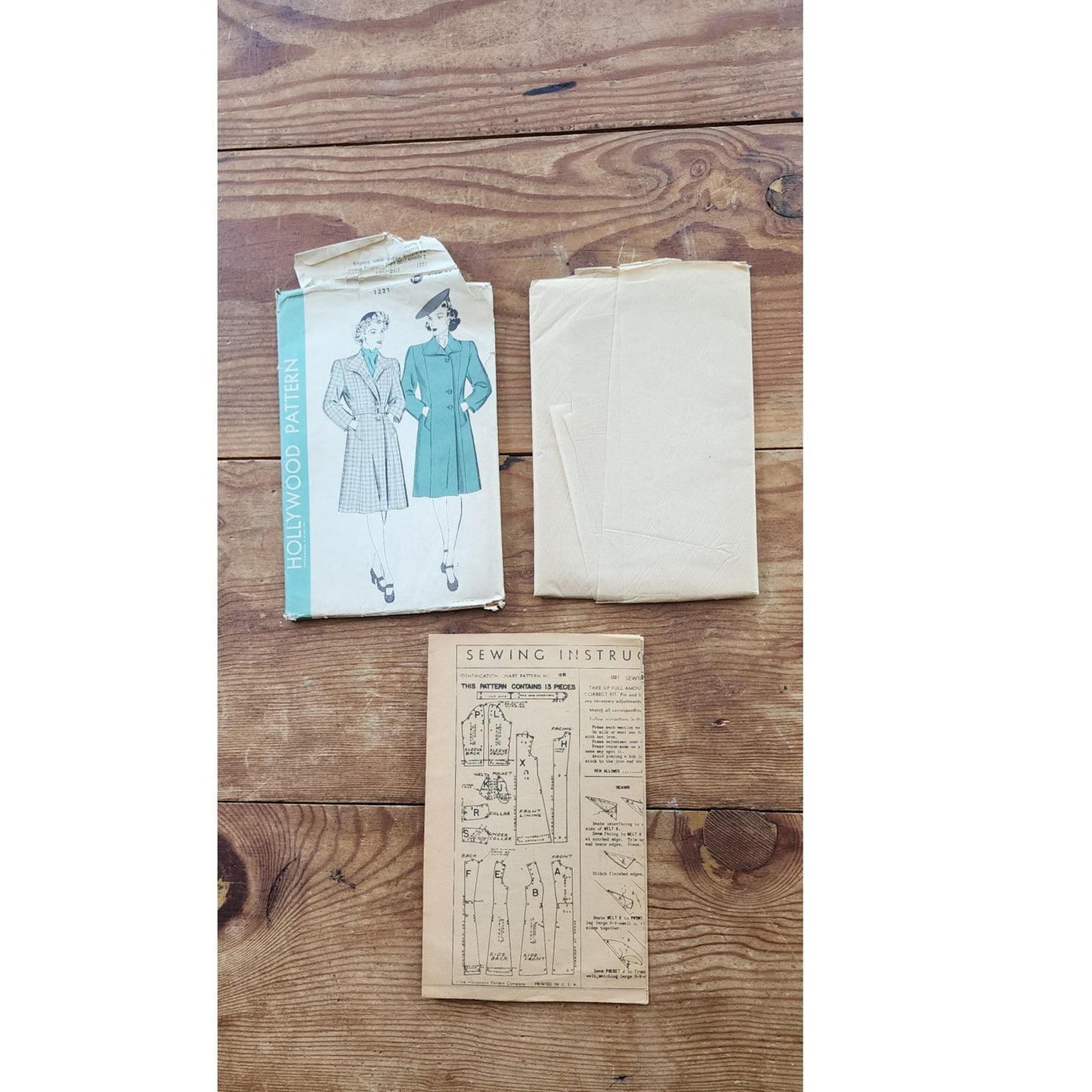 Vintage 30s Sewing Pattern: Fitted Coat Hollywood Pattern Co 1221