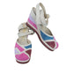 Vintage 1970s 80s Shoes Patchwork Suede Sandals Wedge Heel Pink Purple Blue 6
