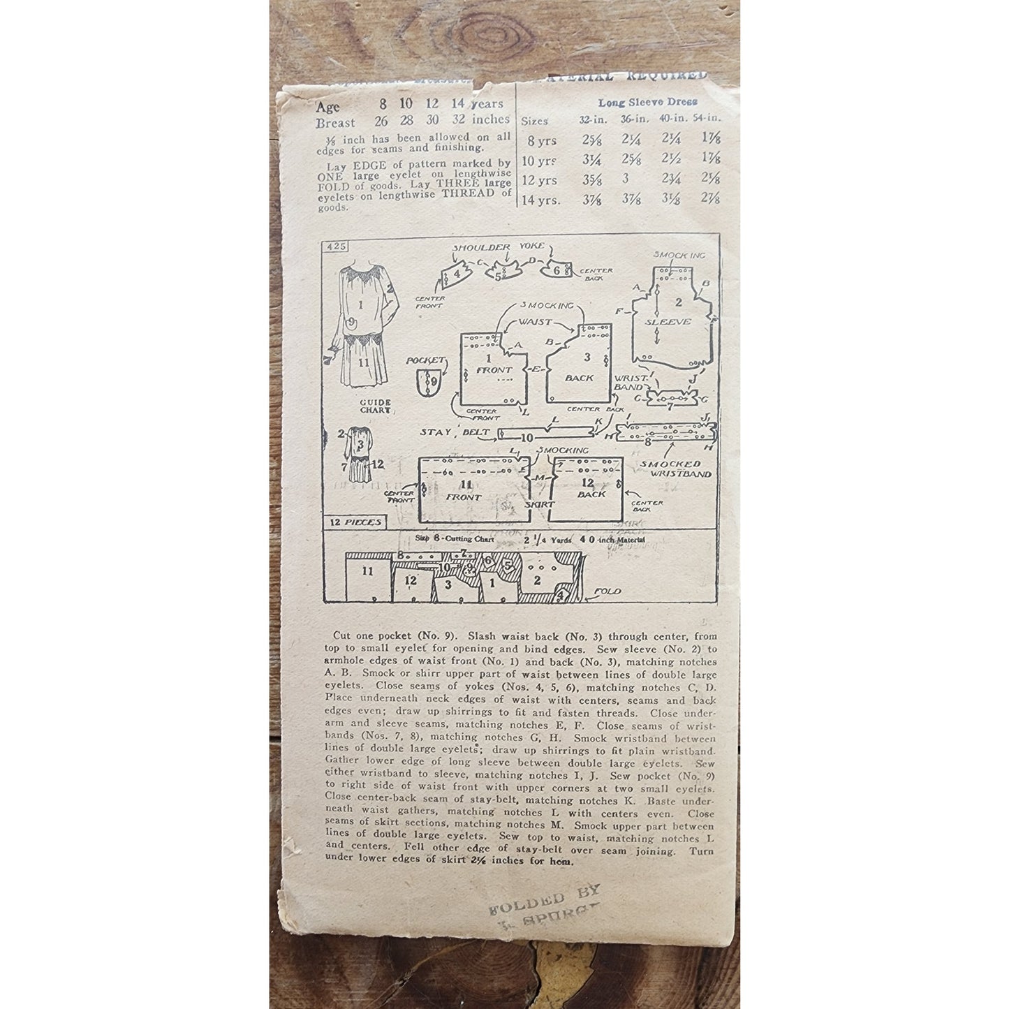 Vintage 1920s Sewing Pattern ORIGINAL: Girls Smocked Shirred Dress Chicquette 425 Chicago Daily News