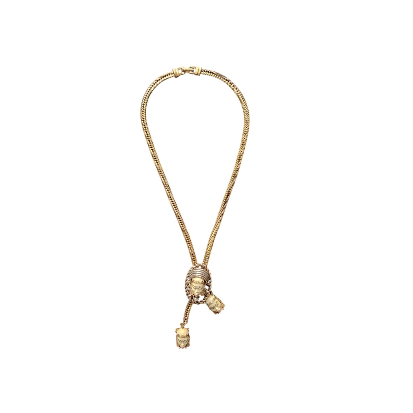 Vintage 50s SELRO SELINI Necklace Asian Princess Pendants Thai Girl Heads Faces Masks