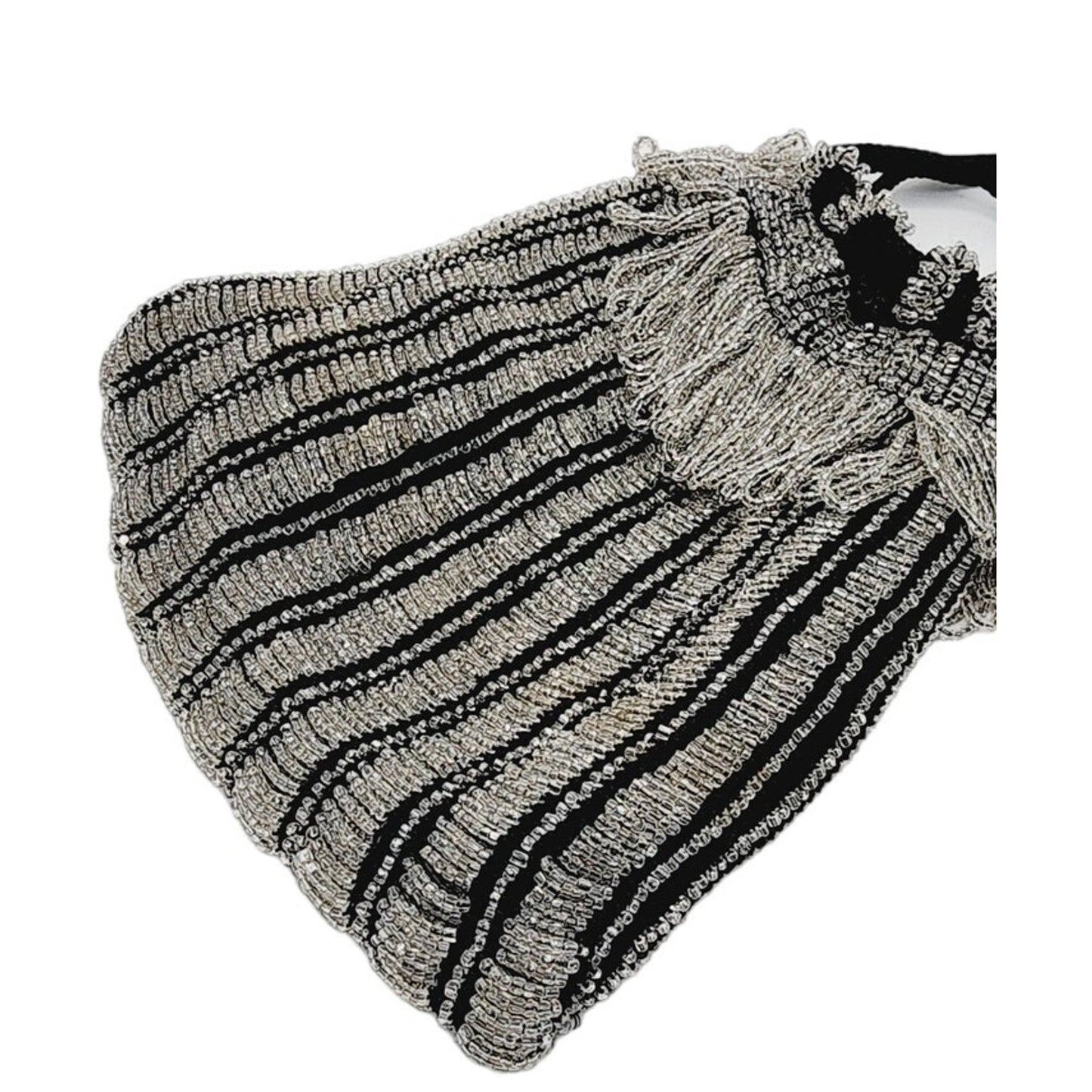 Vintage 20s Beaded Evening Bag Black Silk Pouch Flapper Purse