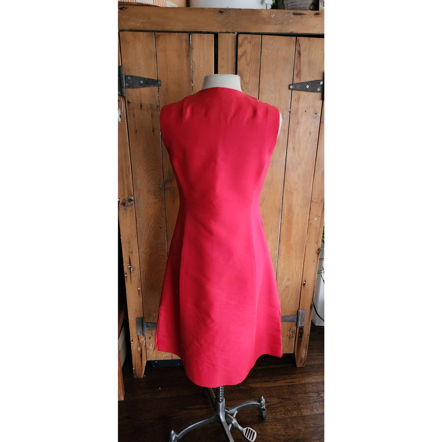 Vintage 60s Red Wool Mod Duster Long Vest Tunic Custom Made