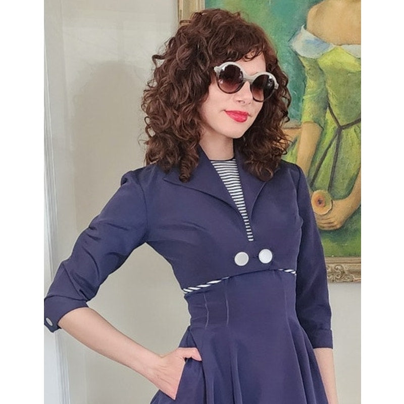Vintage 50s Blue Dress Suit Nautical Stripe Cropped Jacket Jerell Jr