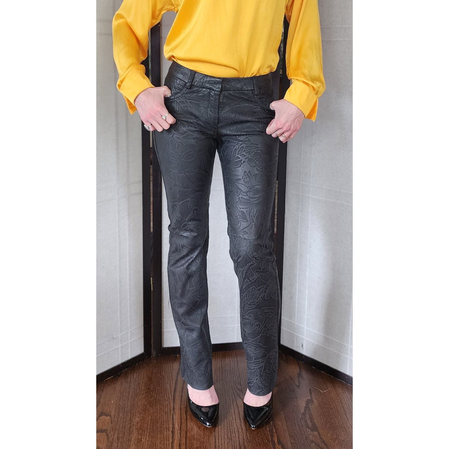 Vintage Y2k Pants Black Leather Embossed Express Low Rise