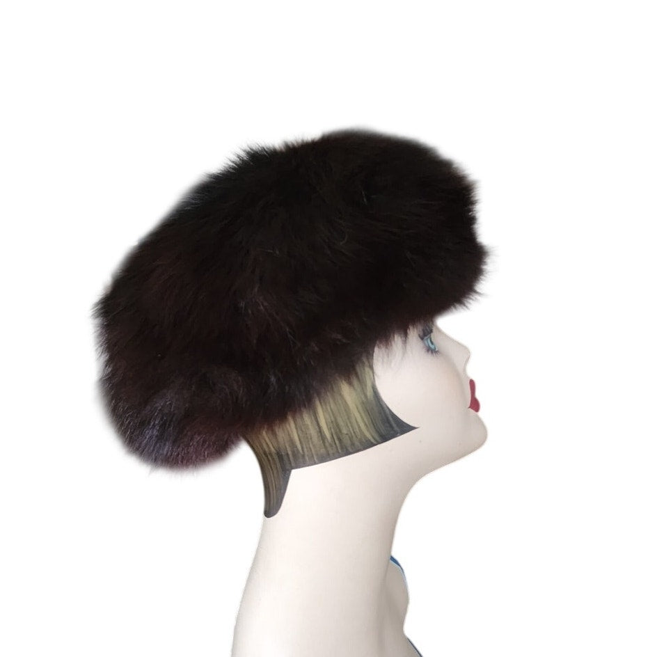 Vintage 1960s Fur Hat Black Fox Tam Beret Marshall Fields