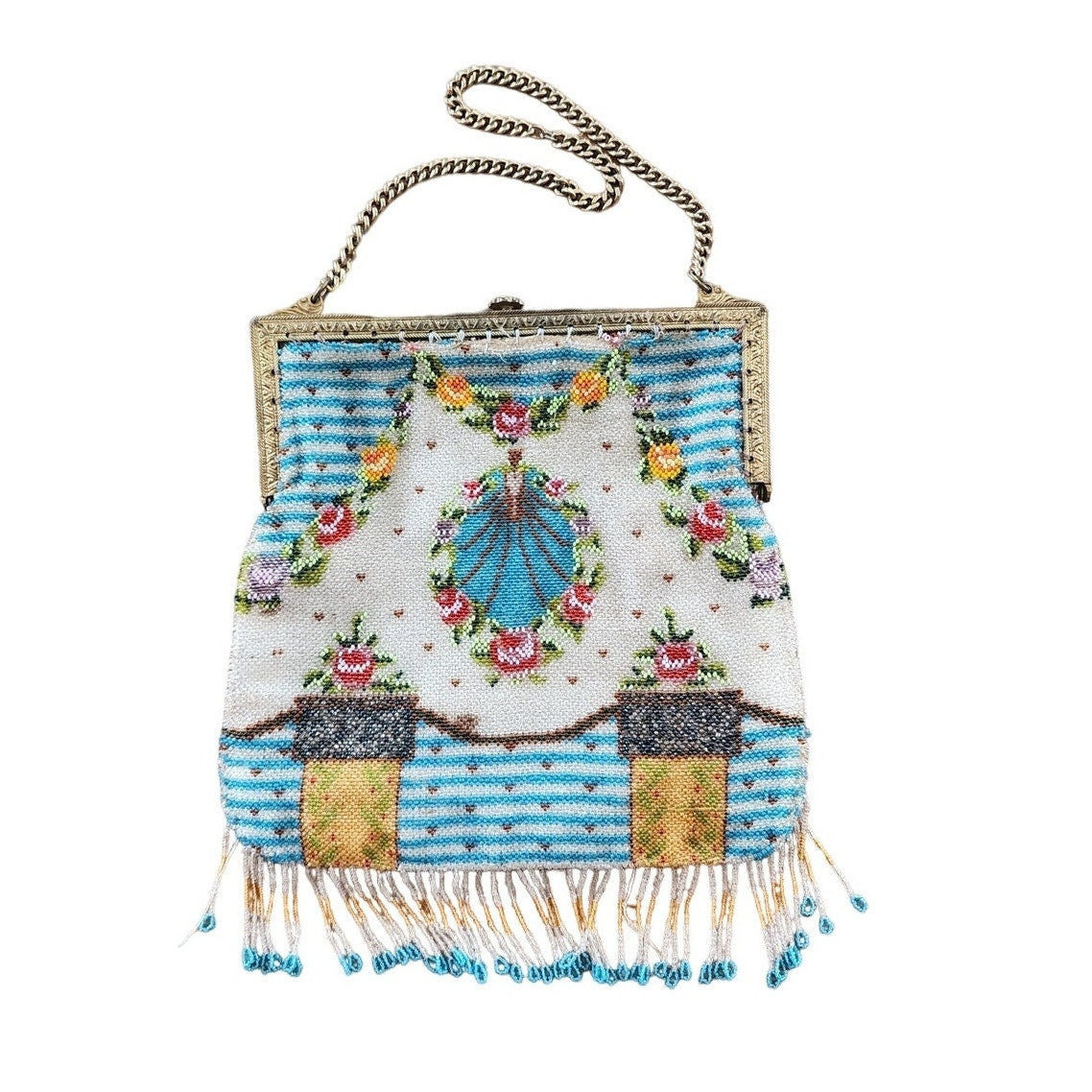 Antique Art Nouveau Bag Micro Beaded Edwardian Purse w/Fringe