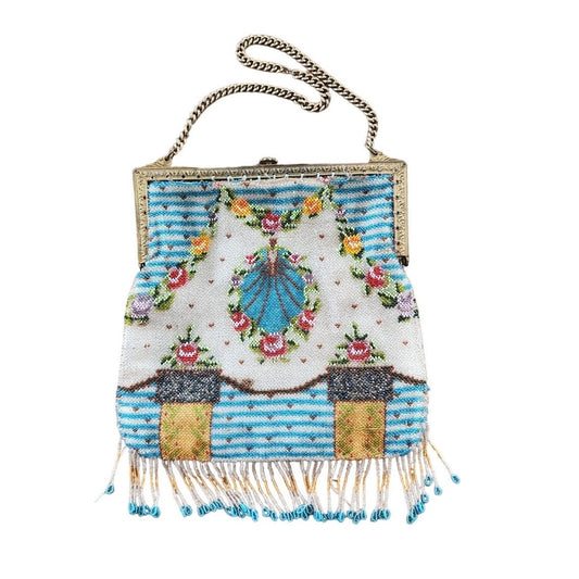Antique Art Nouveau Bag Micro Beaded Edwardian Purse w/Fringe