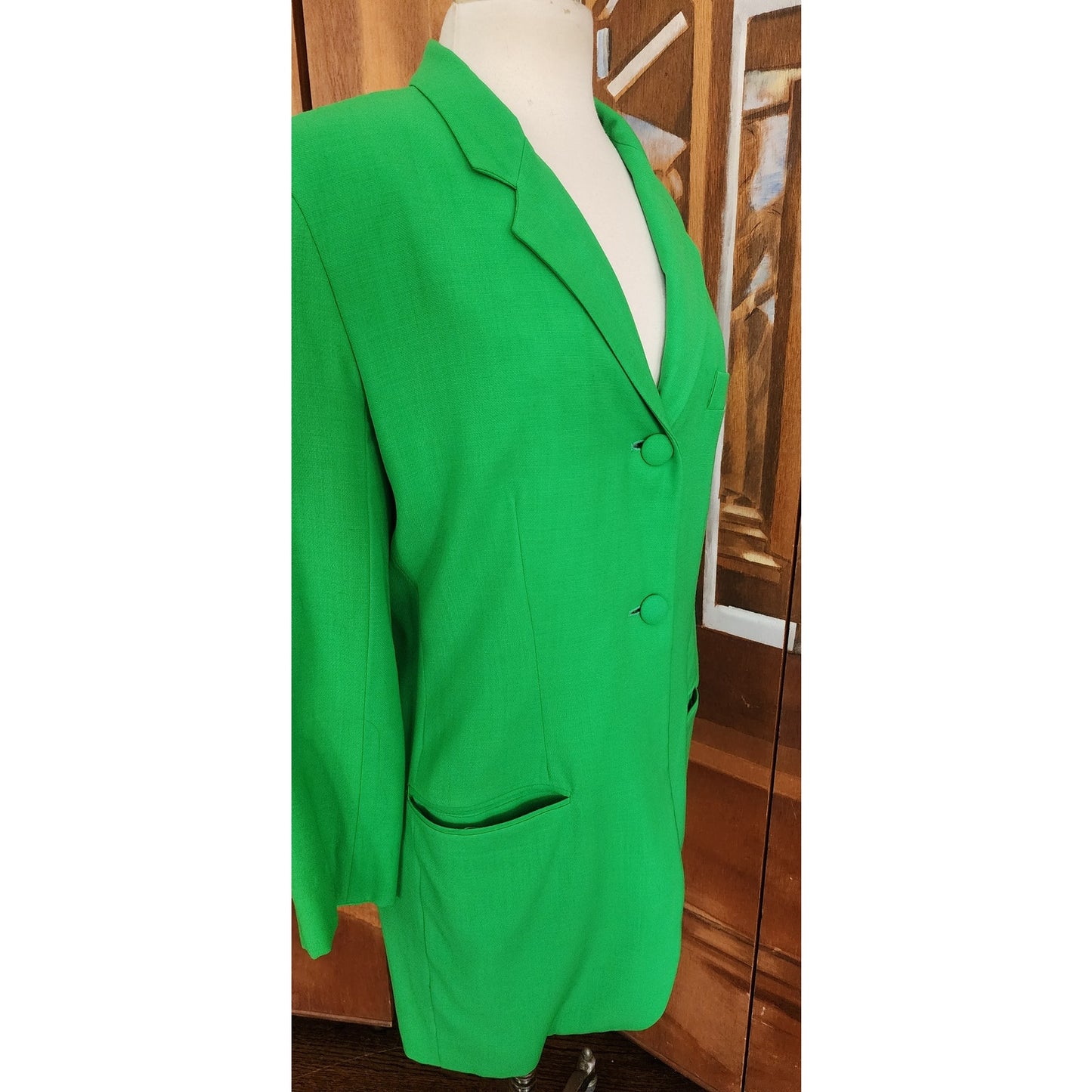 Vintage 90s DKNY Women's Green Single Button Blazer Jacket