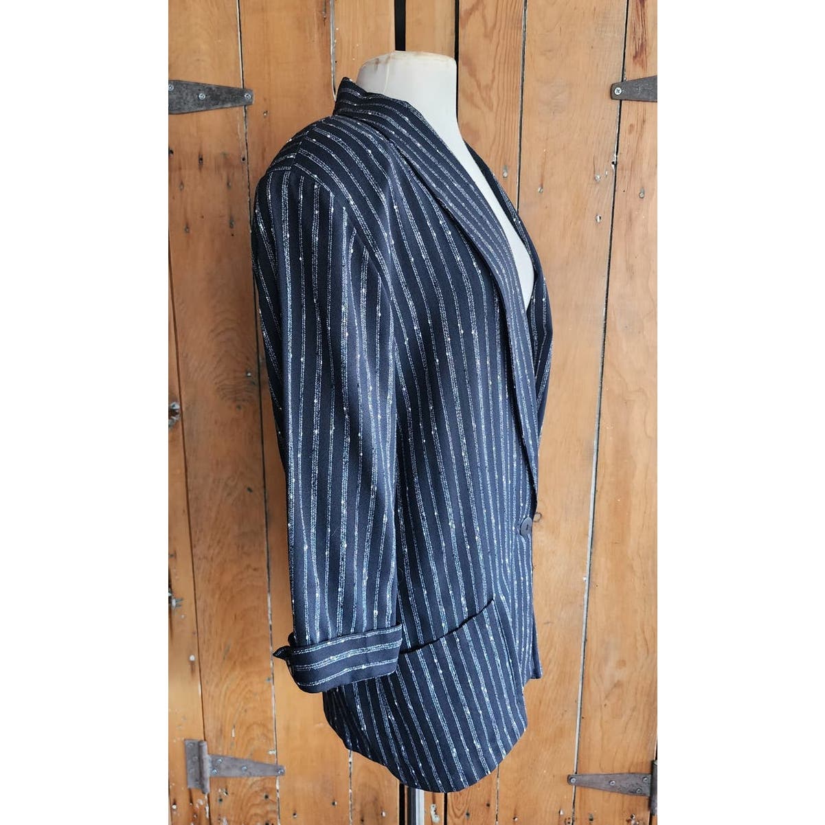 Vintage 80s Blazer Black Pinstripe Print by Mitchell