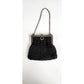 Antique Evening Bag Edwardian Purse Black Crochet Silver Etched Frame 1900s