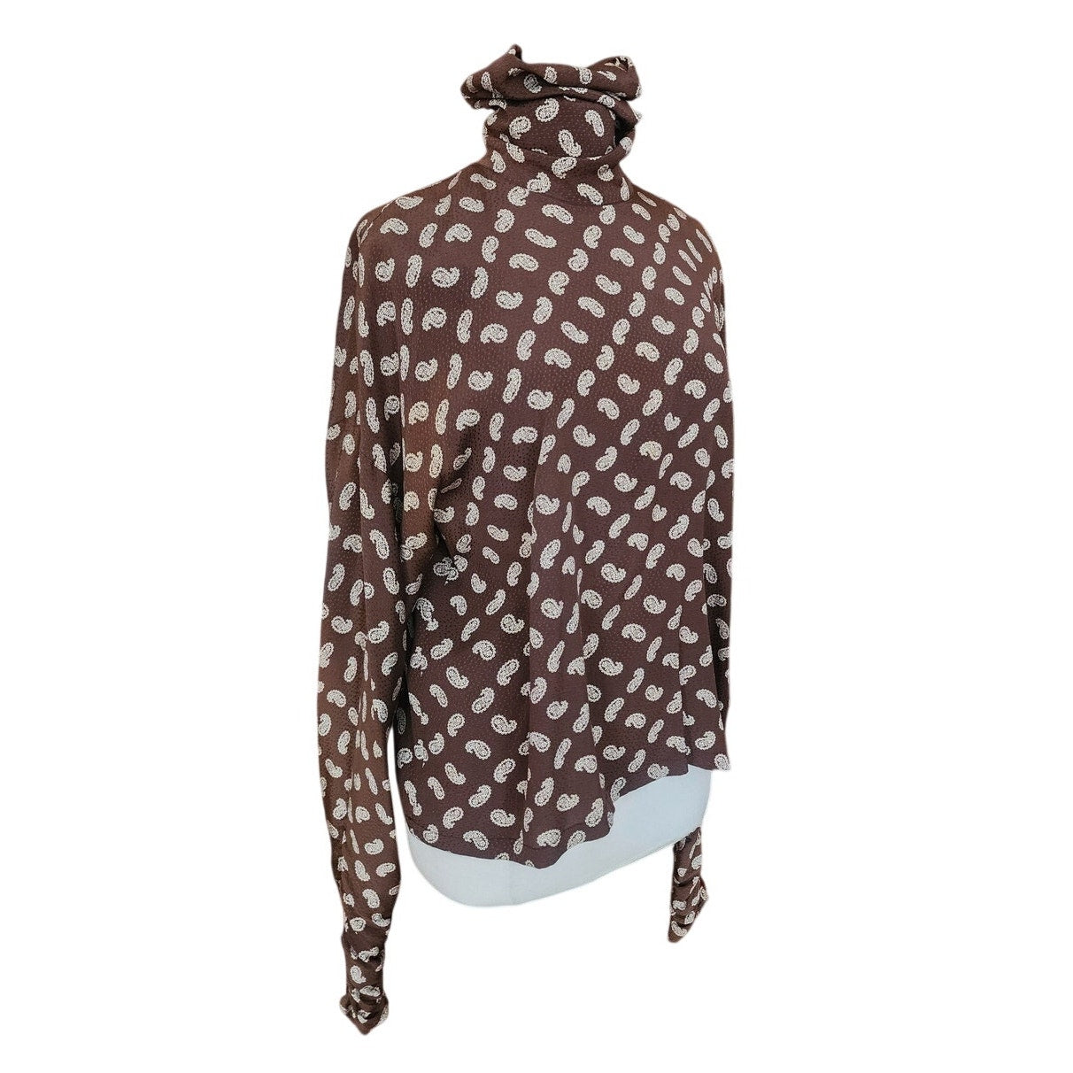 Vintage 80s GENNY Silkprint Blouse Tunic Paisley Print Brown White