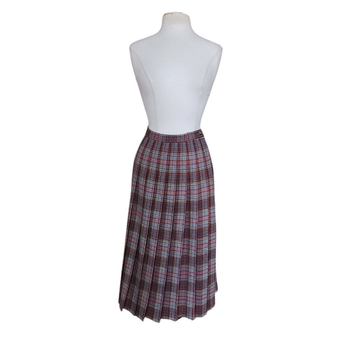 Vintage 70s PENDLETON Plaid Midi Skirt Pleated Wool Anderson Tartan Red