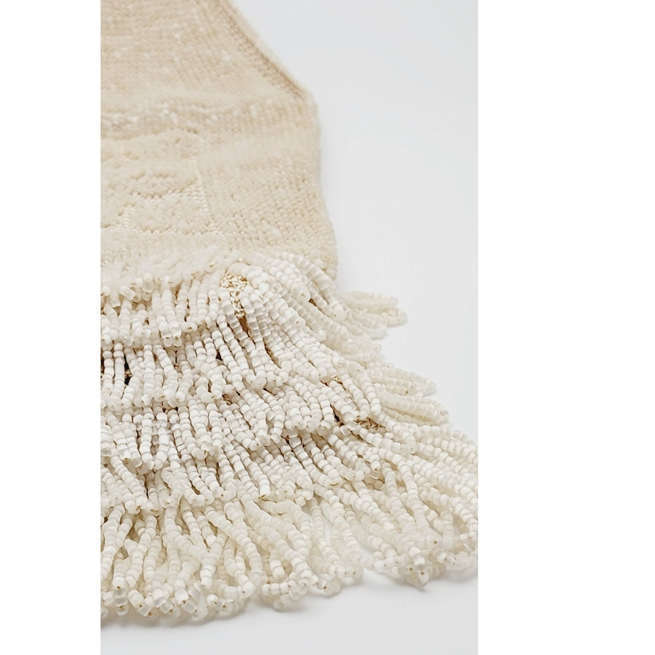 Antique White Beaded Evening Bag Rare Reticule Beaded Fringe Wristlet