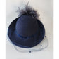 Vintage 70s Navy Blue Wool Hat w/Ostrich Feither & Dotted Veil Georgi