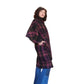 Vintage 90s Purple Wool Plaid Poncho Cloak Coat Cape w/Scarf