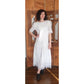 Vintage 80s Scott McClintock White Lace Dress Drop Waist Puffed Sleeves NWT