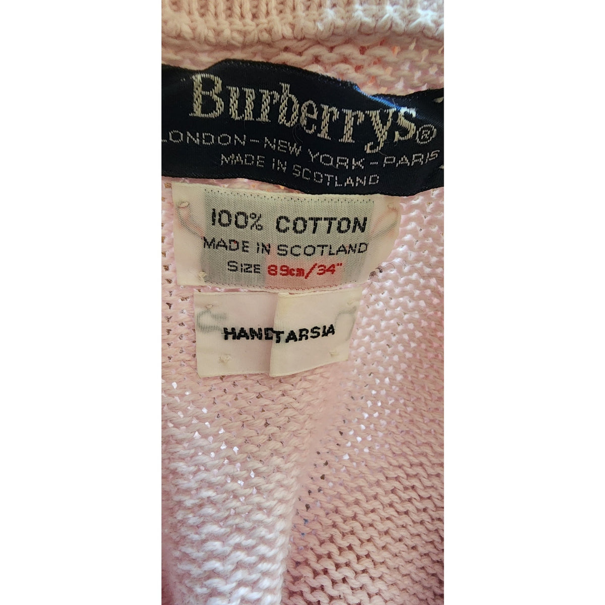 Vintage 1980s Burberrys Sweater Pink Argyle Plaid Preppy Made in Scotland