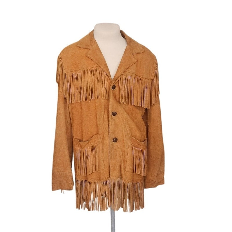 Vintage Berman's Buckskin Leather Mens Jacket Fringed Beige Suede 44