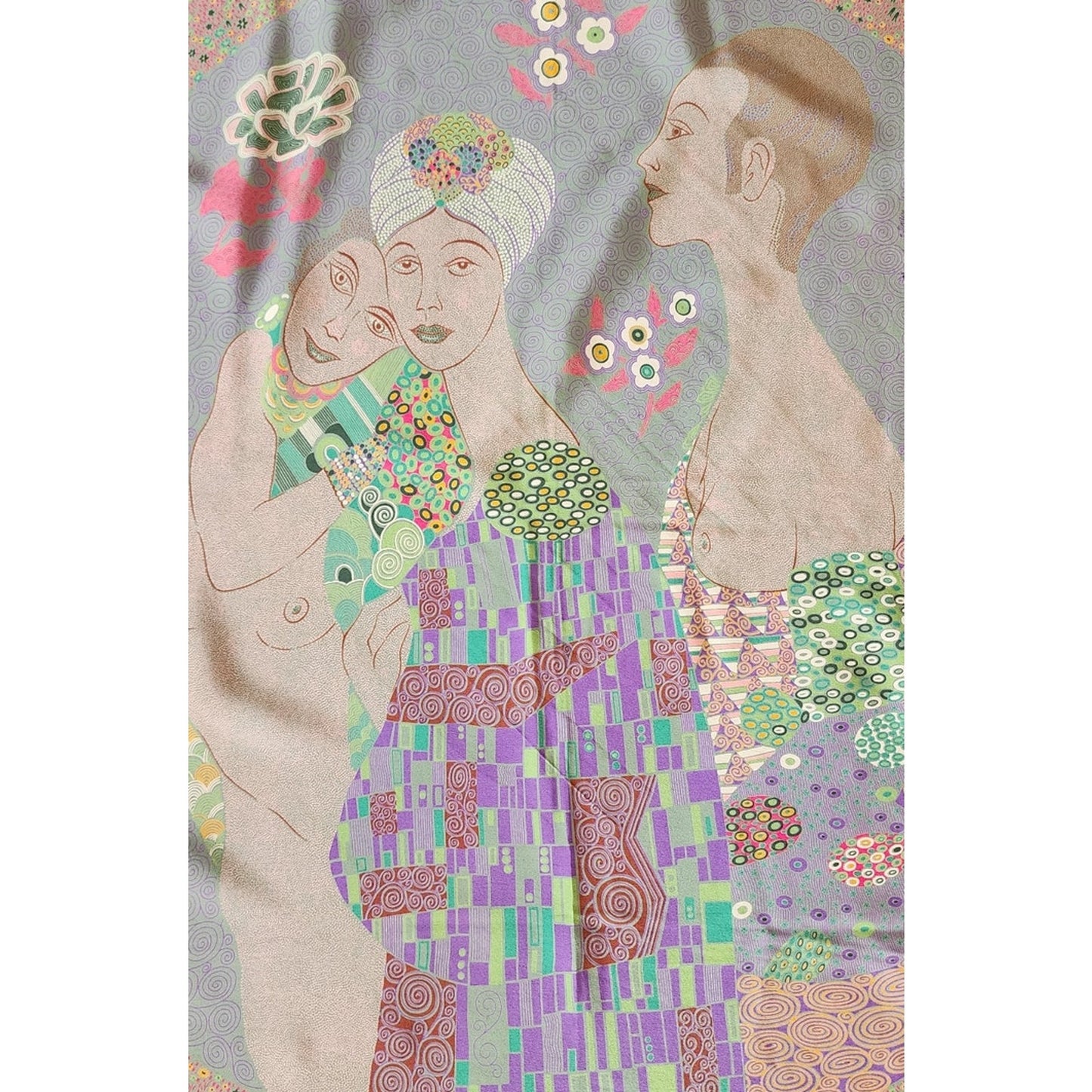 Vintage 80s Bottega Veneta Silk Scarf Shawl Wrap Klimt Inspired Print