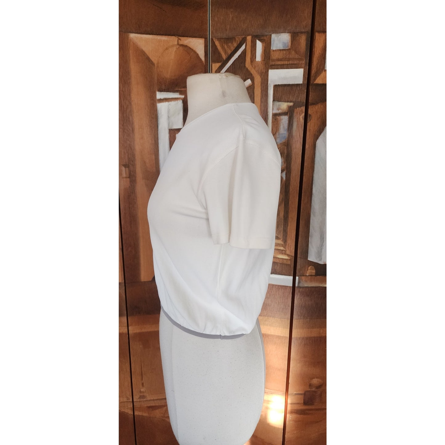 Vintage Y2K 90s Prada Linea Rossa Sport White Crop Top S/S Red Logo Panel