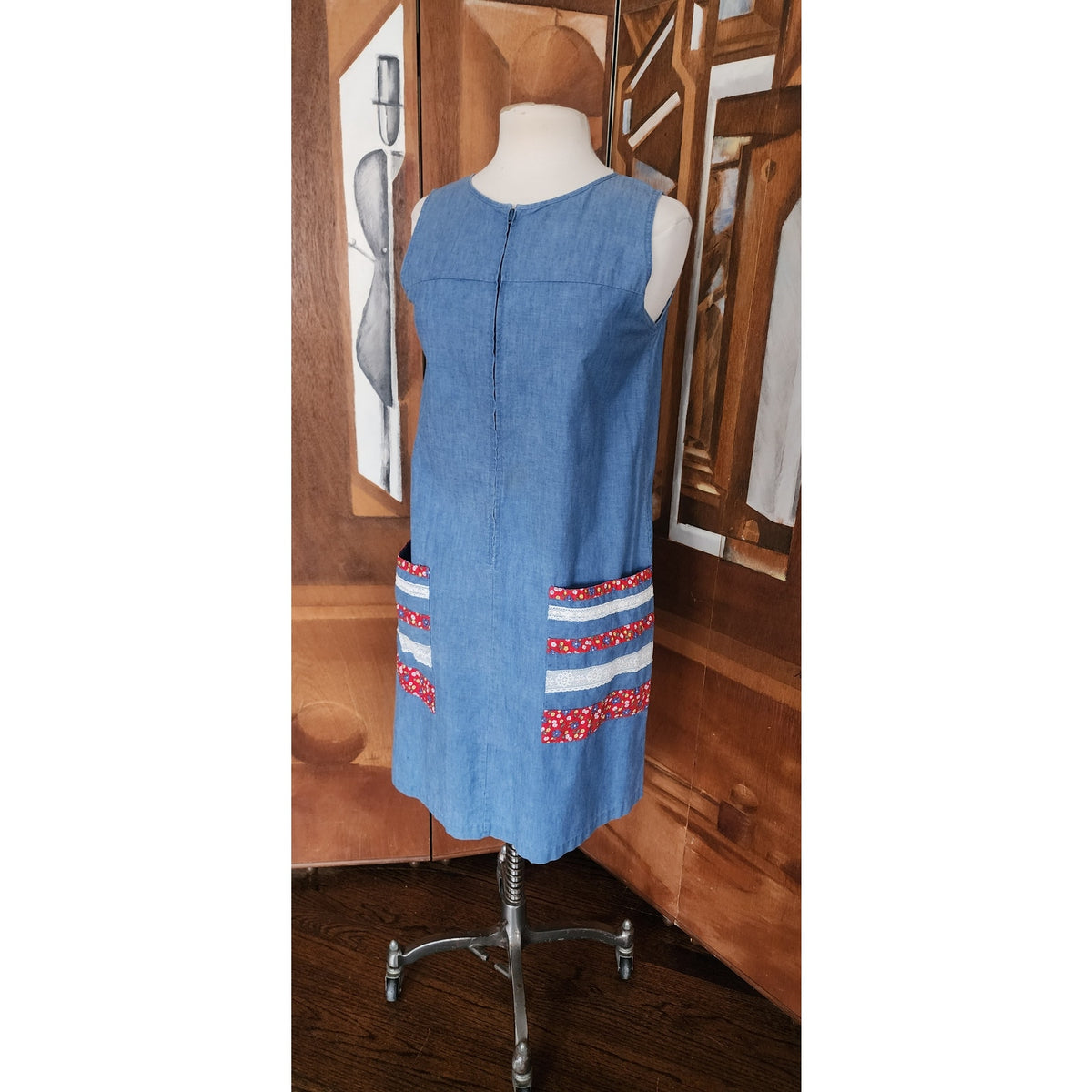 Vintage 70s Denim House Dress Blue Cotton Shift Zip Front Apron Pocket – RareJule Vintage