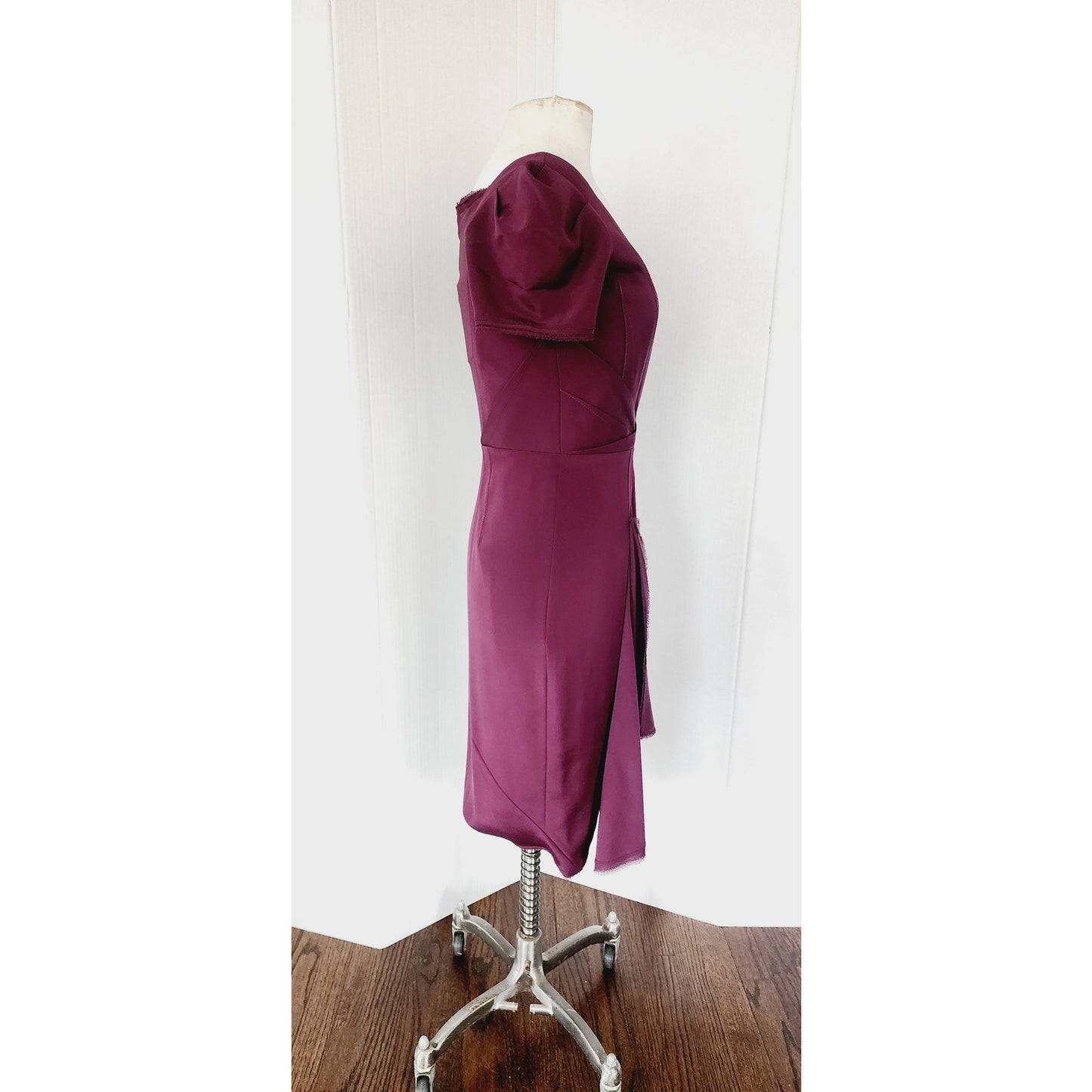 Vintage 2000s Zac Posen Dress Plum Purple with Side Waterfall Scarf NWT