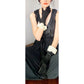 Vintage 40s Evening Gloves Black w/Cream Satin Scallop Edged Cuffs