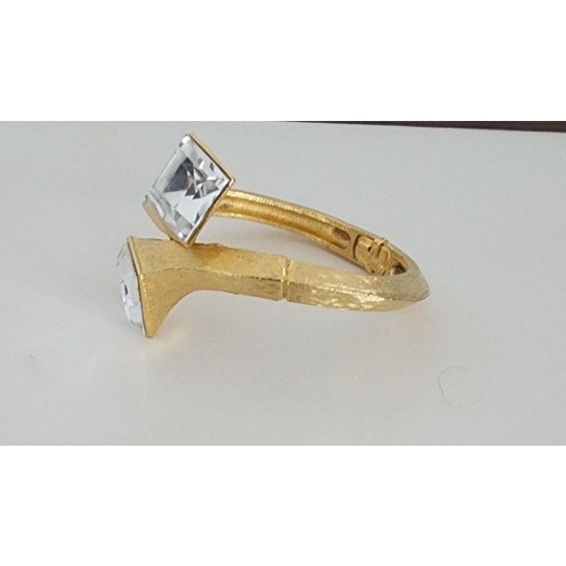 Vintage Art Deco Style Bracelet Clip Earrings Set Gold w/Clear Cut Glass