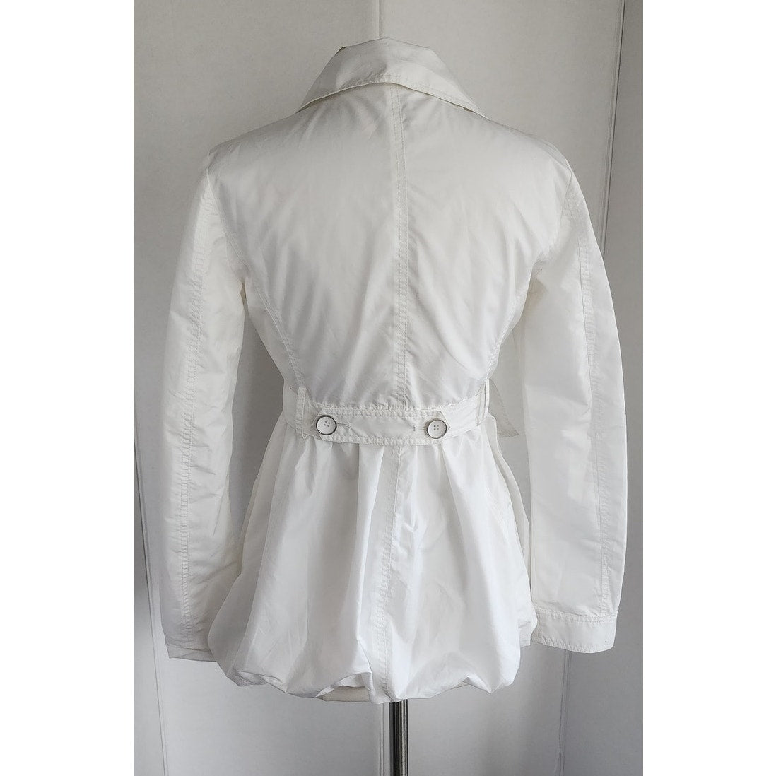 Vintage 90s Armani Short Trench White Coat Bubble Hem / S