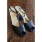 Vintage 70s Ferragamo Navy Blue Leather T Strap Dancing Shoes Mary Jane Heels 10AA