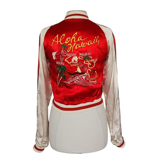Vintage 90s Does 50s Hawaiin Souvenir Jacket Embroidered Satin Bomber Seven7