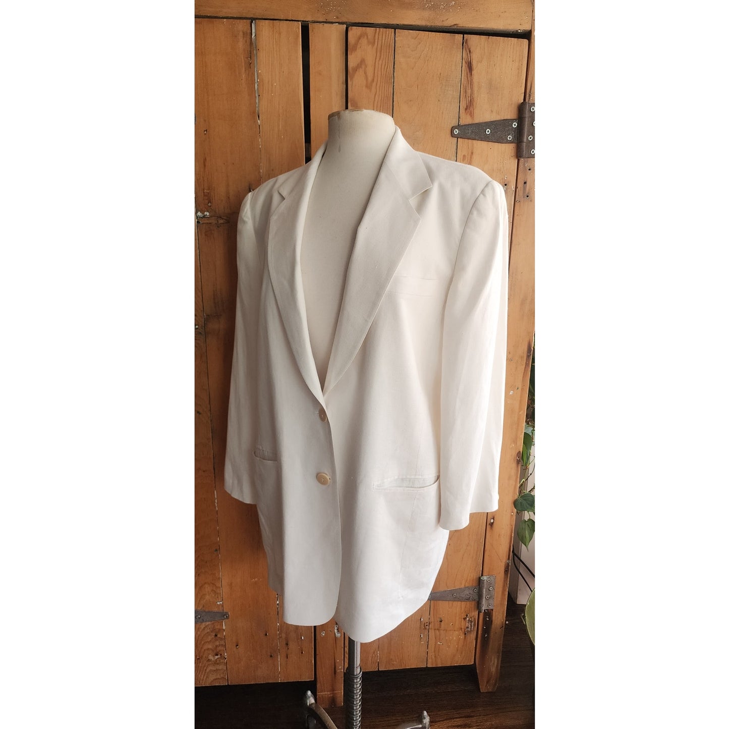 Vintage 1990s DKNY White Linen Pant Suit w/Drawstring Waist / M - L