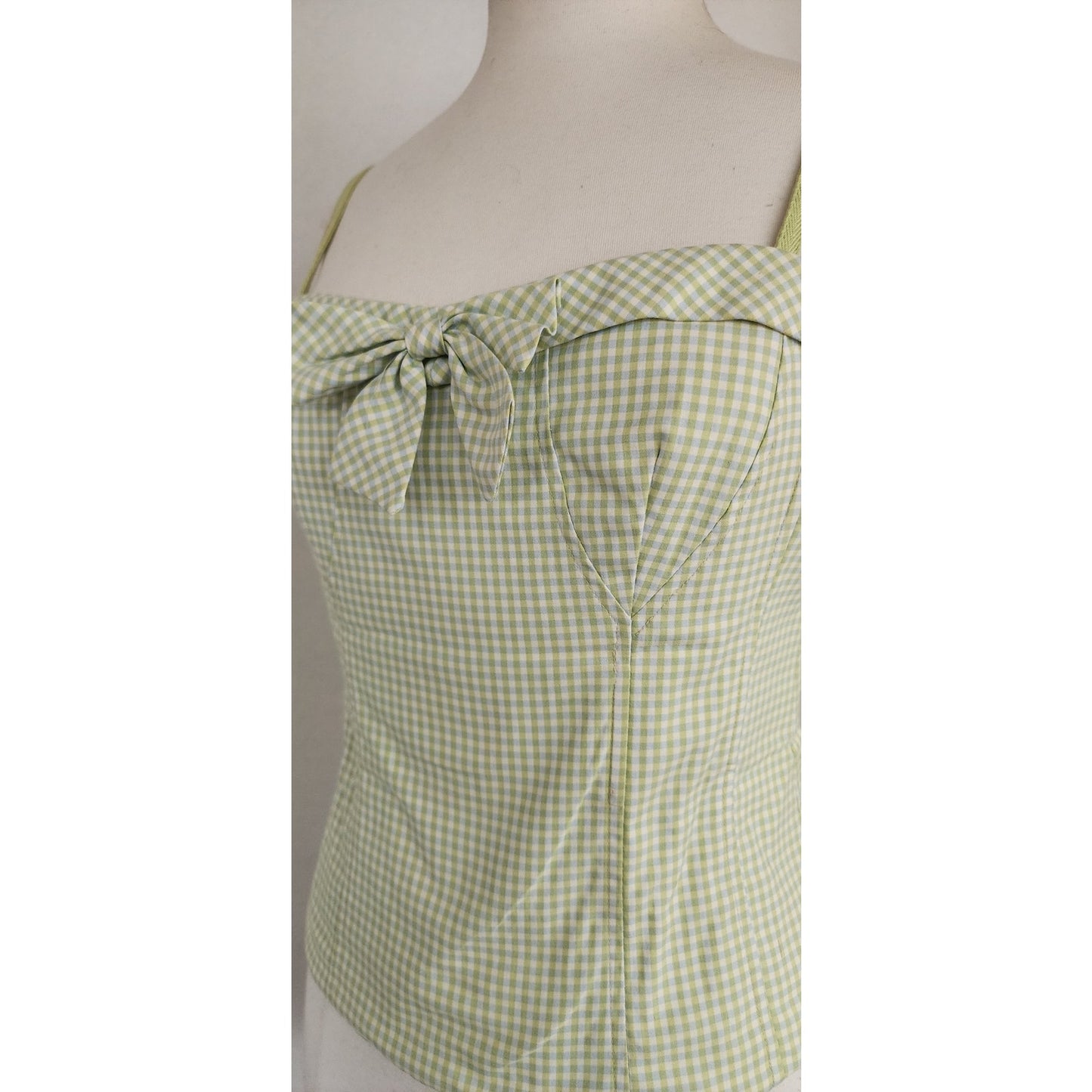 Vintage 2000s Bustier Top Green Ginham Print Nanette Lepore / M