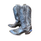 Vintage 70s Ladies Justin Cowboy Boots Blue Snakeskin Tooled Leather 9
