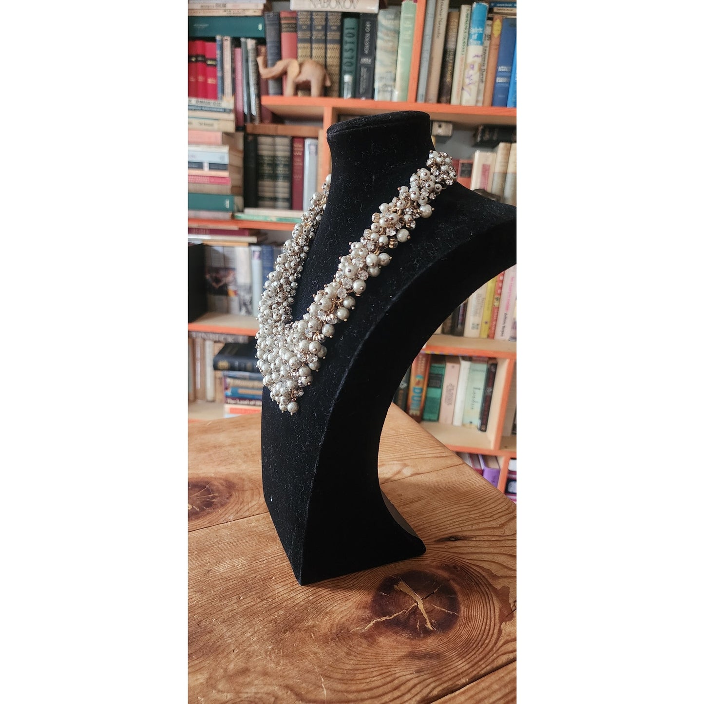 Vintage 2000s Weekend Max Mara Bib Necklace Metallic Cluster Choker Faux Pearl Crystal Cluster