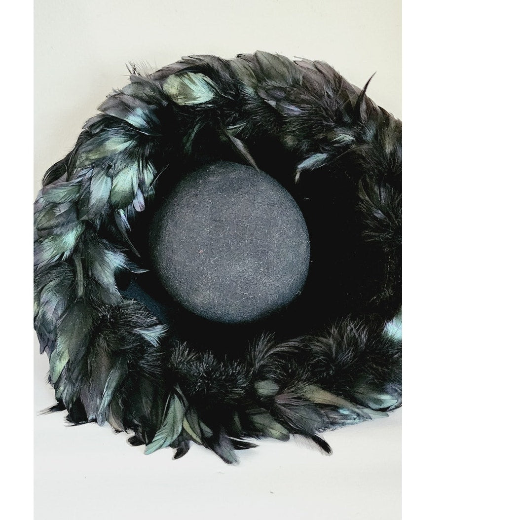 Vintage 60s Black Feather Hat Oversized Phyllis Diller Style