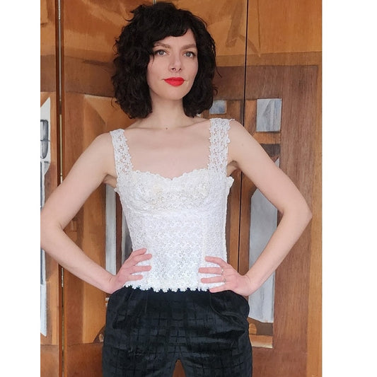 Vintage 50s White Lace Top Sleeveless Shell