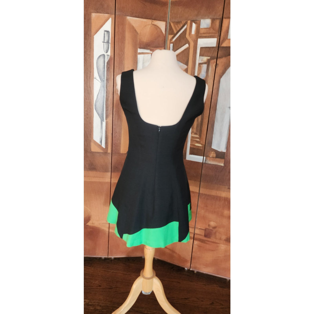 Vintage 1990s Designer Sleeveless Dress Raw Silk Black Green Victoria March Chicago