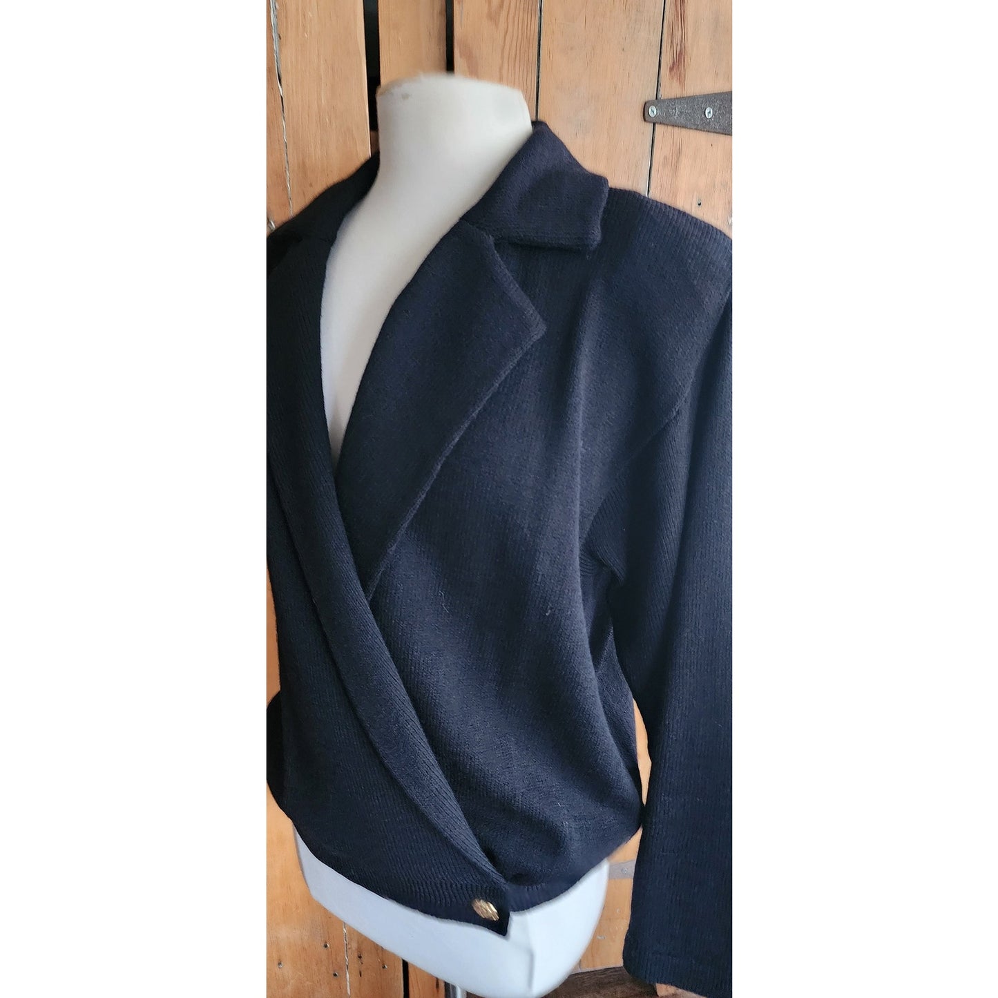 Vintage 80s St John Knit Sweater Jacket in Black, Wrap Style