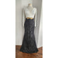 Vintage Evening Gown White Black Sequins Gold Leaf Belt w/Rhinestones