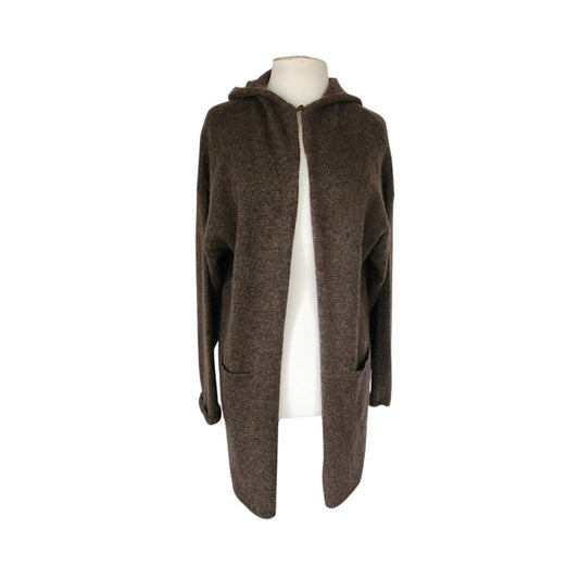 Vintage Eileen Fisher Hooded Cardigan Sweater Jacket Brown Mohair Wool