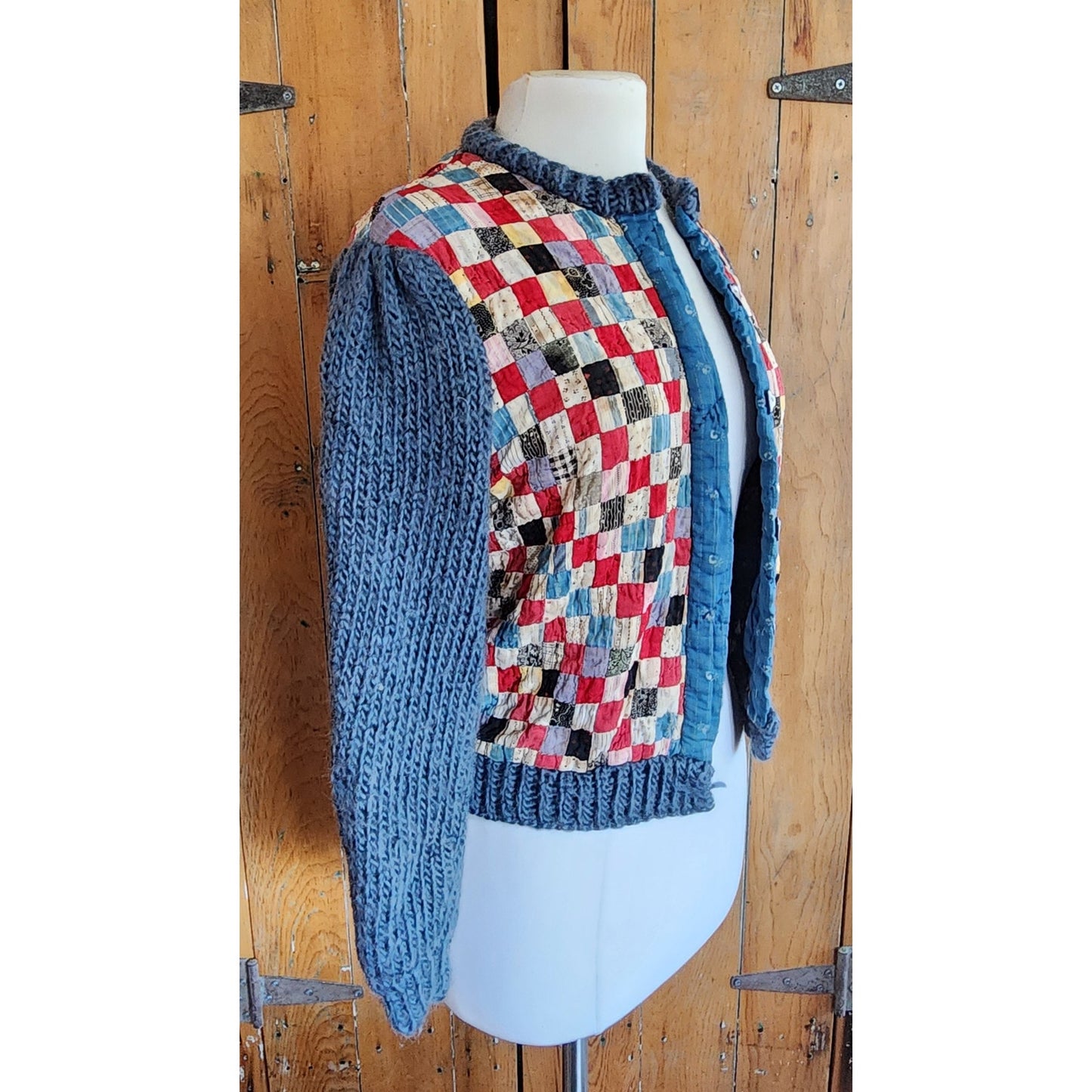 Vintage 70s Cardigan with Early 1900s Upcycled Quilt Patchwork