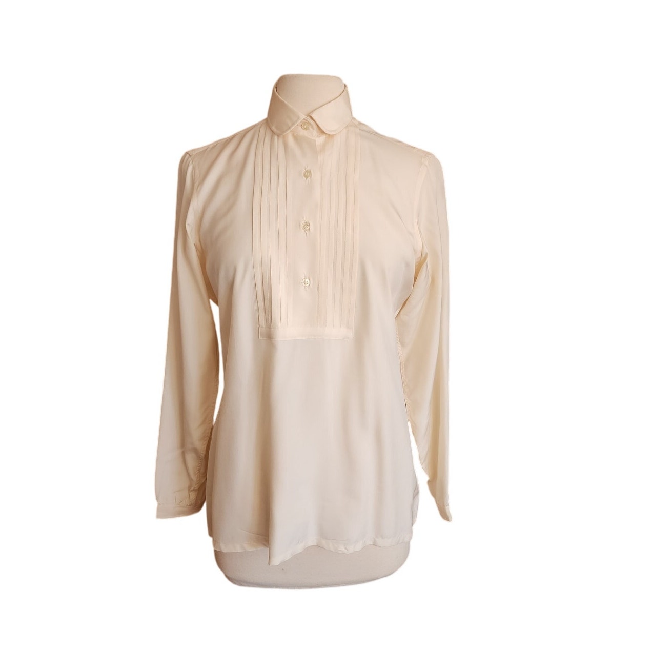 Vintage 80s BURBERRYS Cream Silk Blouse Pleated Front / M