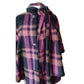 Vintage 90s Purple Wool Plaid Poncho Cloak Coat w/Scarf