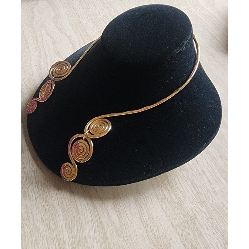 Vintage Gold Torque Choker Spiral Necklace Open Cuff