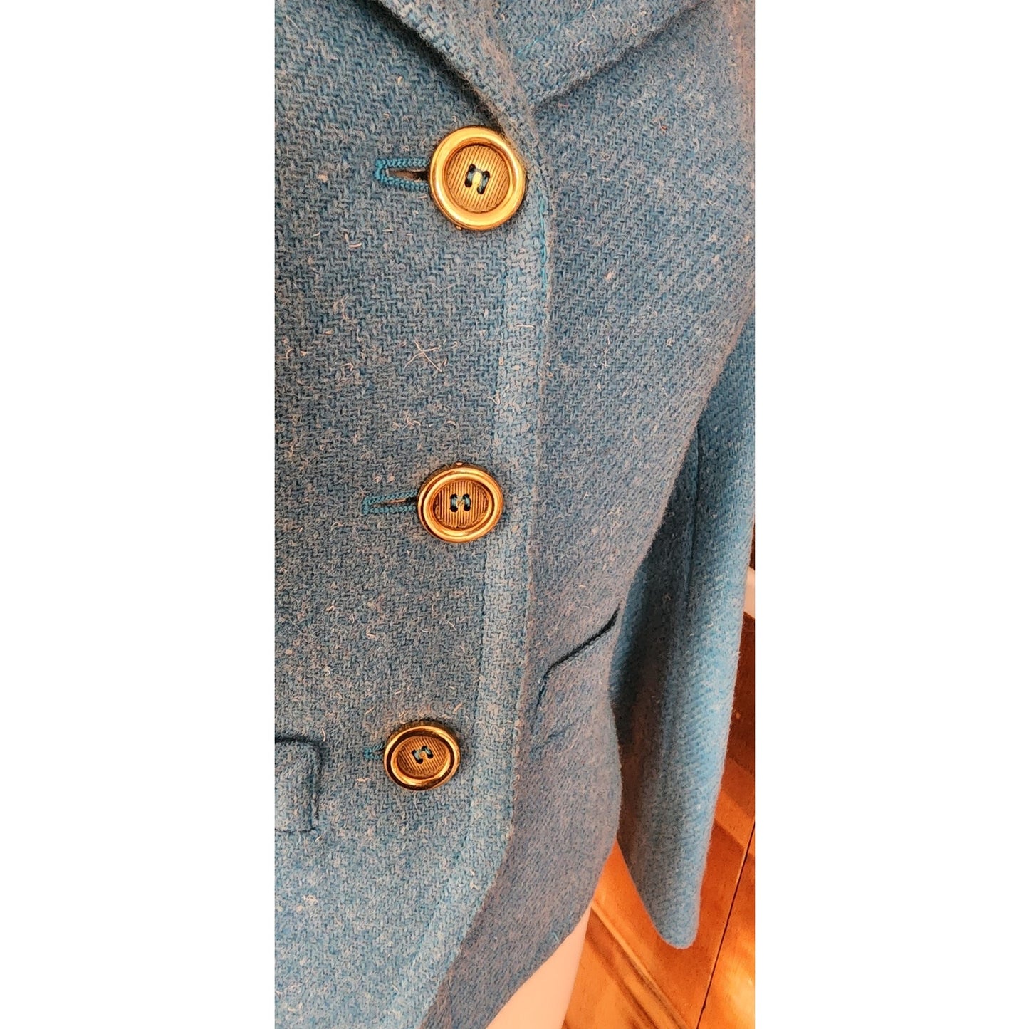 Vintage 70s Guy Laroche Blue Wool Tweed Blazer Jacket