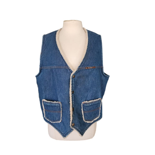 70s Mens Vest Urban Cowboy Blue Denim + Faux Shearling Sedgefield